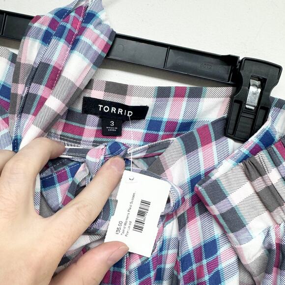 Torrid Women Blue & White Mini Chalis Skirtall Rustic Plaid Size 3 3X - Picture 3 of 4